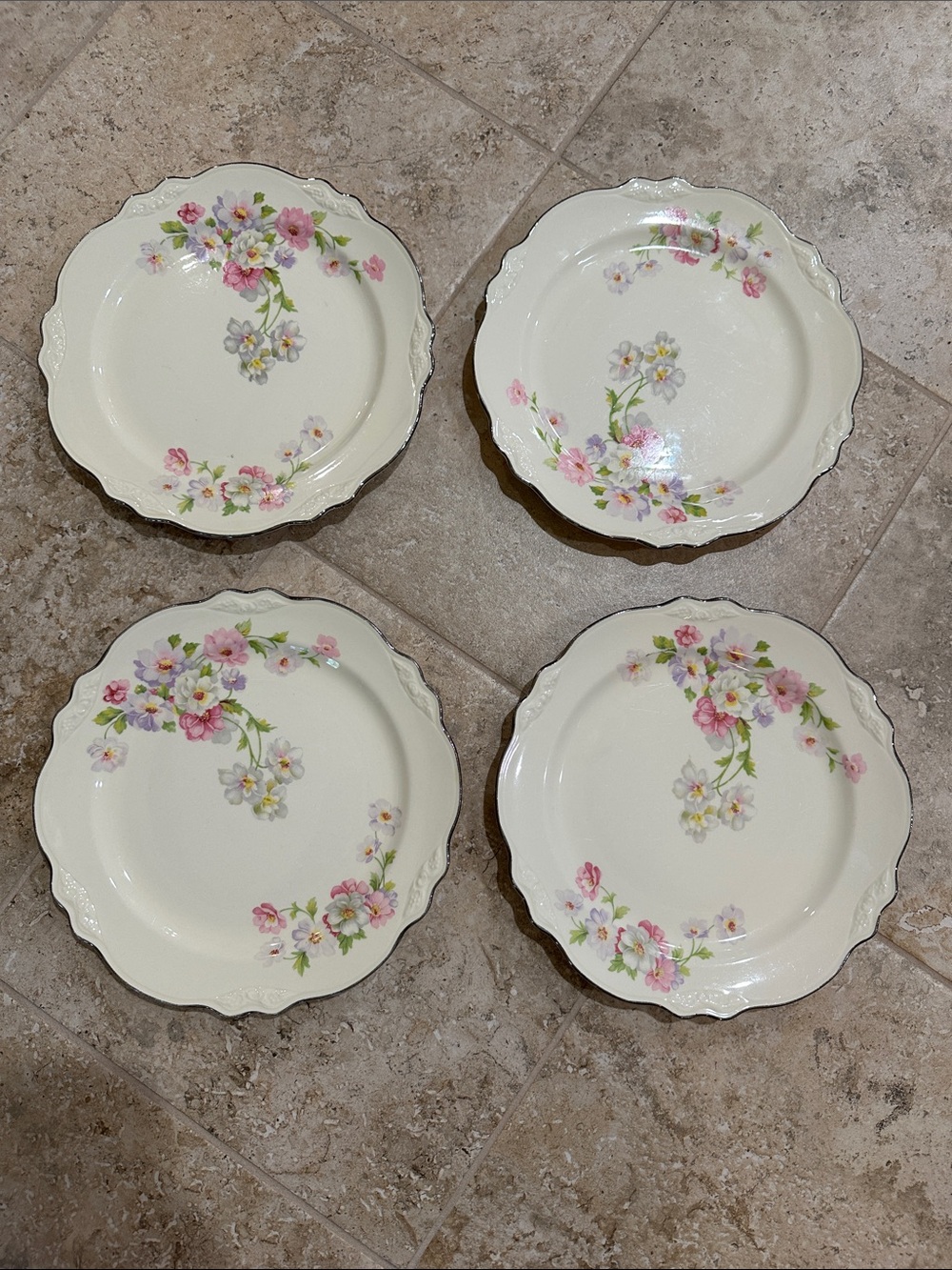 Homer Laughlin Virginia Rose Cream Floral Dinner Plates - Set of 4 Vintage